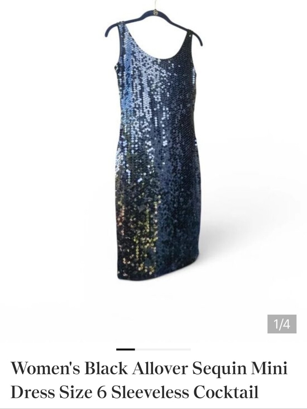 Women's Black Allover Sequin Mini Dress Size 6 Sleeveless Cocktail Party Dress - Picture 5 of 5